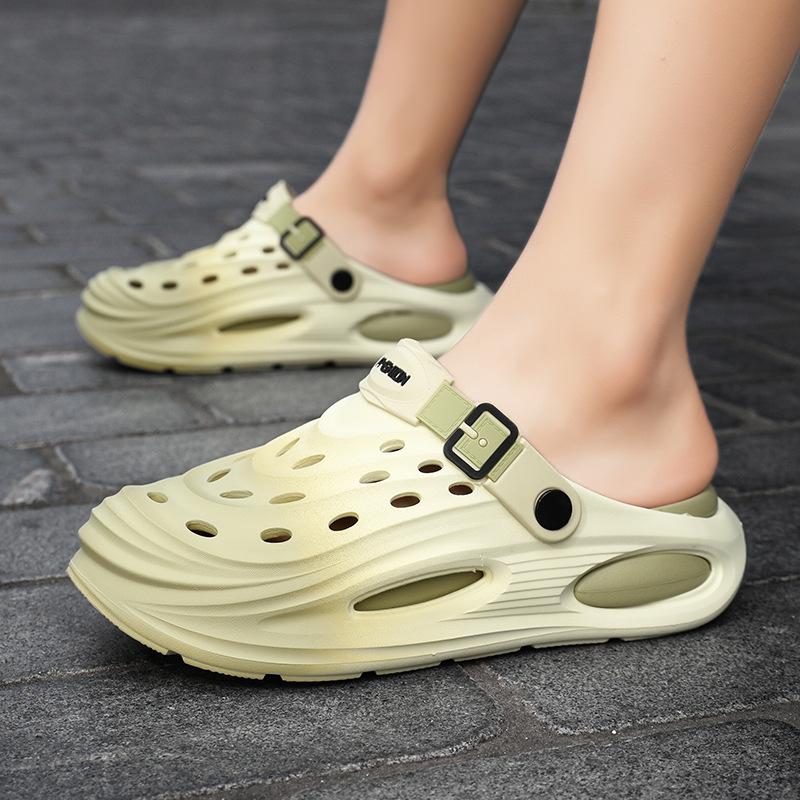 Wear hole shoes outside, men's one-word beach shoes, two wear home bag head slippers, travel thick-soled sandals