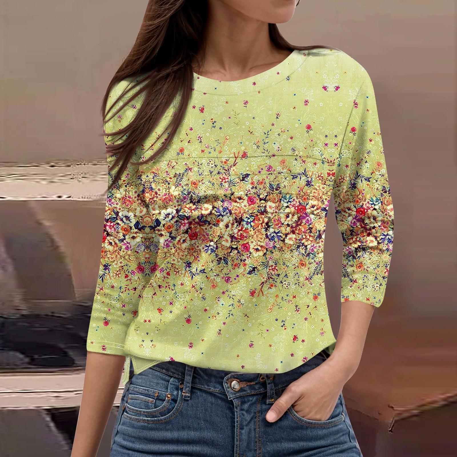 

Женская мода повседневный свободный топ с рукавом 3/4 и круглым вырезом XL жёлтый