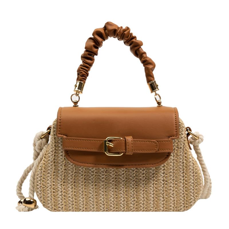 Straw bag women's bag new seaside beach bag portable messenger bag contrasting color woven small square bag