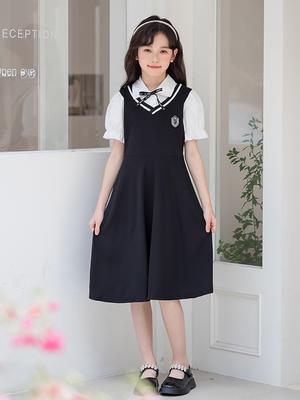 Girls' School Uniform Set with Ruffles, Summer Toddler Girls' College Style Dress Two Piece Outfit