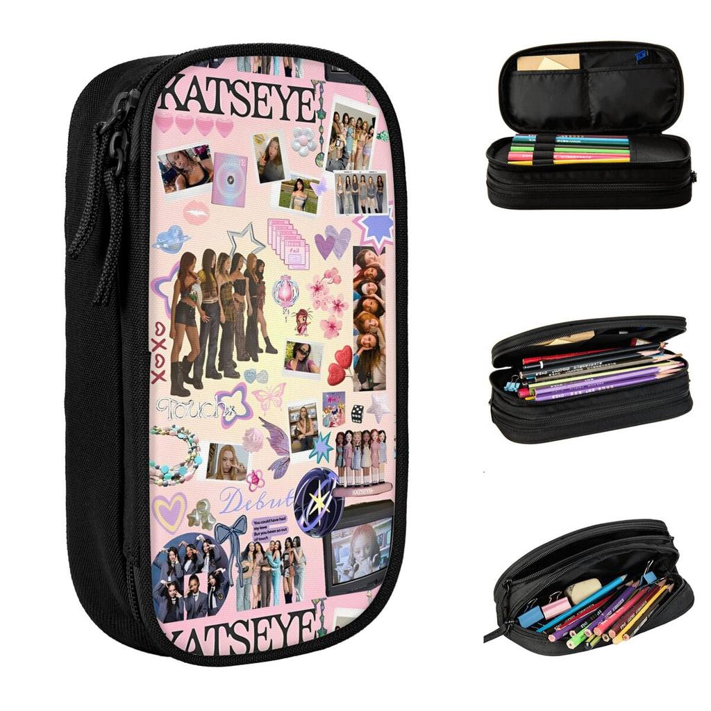 Katseye Kpop Idol Pencil Case Classic Korean Style Pen Box Bag Student Large Storage School Supplies Zipper Pencilcases