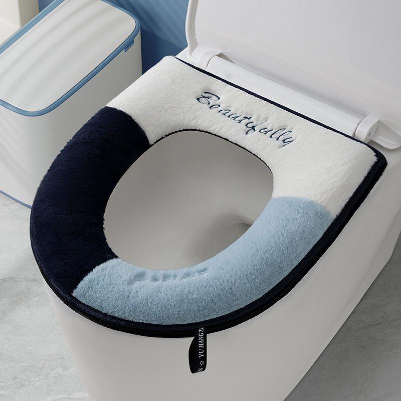 Rabbit fur color matching model, handle waterproof toilet seat, household thickened zipper toilet cover