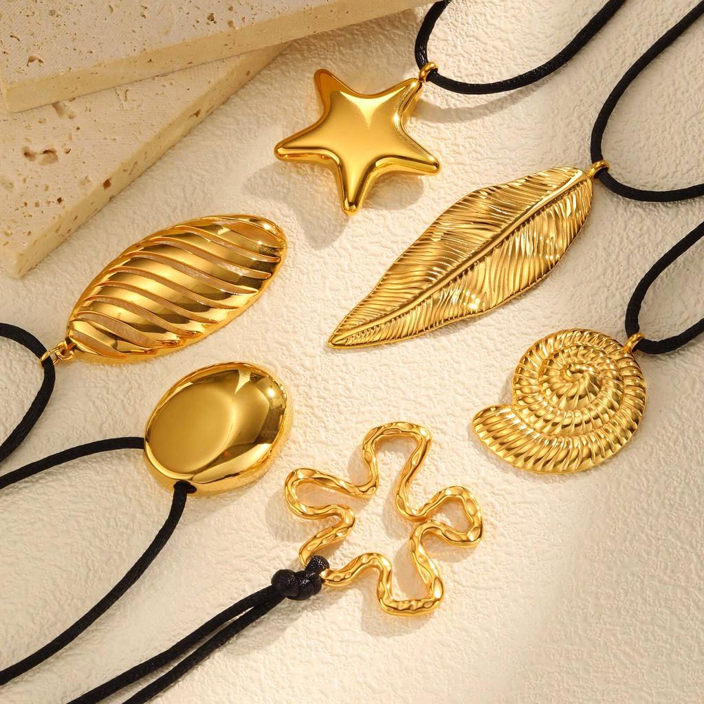 Longue Chaîne Collier Pull Pour Femmes, Pendentif Géométrique Statement en Acier Inoxydable, Cordon Noir Bijoux Automne Hiver 15-31 pouces