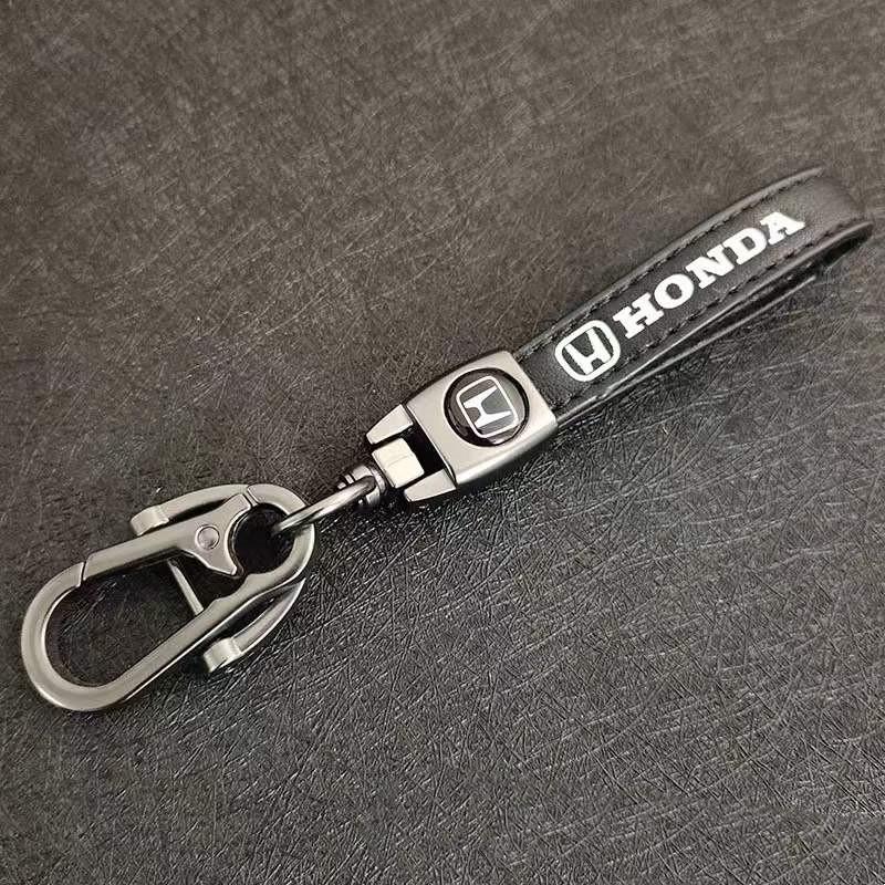 High-quality Metal Leather Car Emblem Keychain Key Ring For Honda Mugen Jazz Insight Freed Fit CRV Civic Accord City Accessories DE6