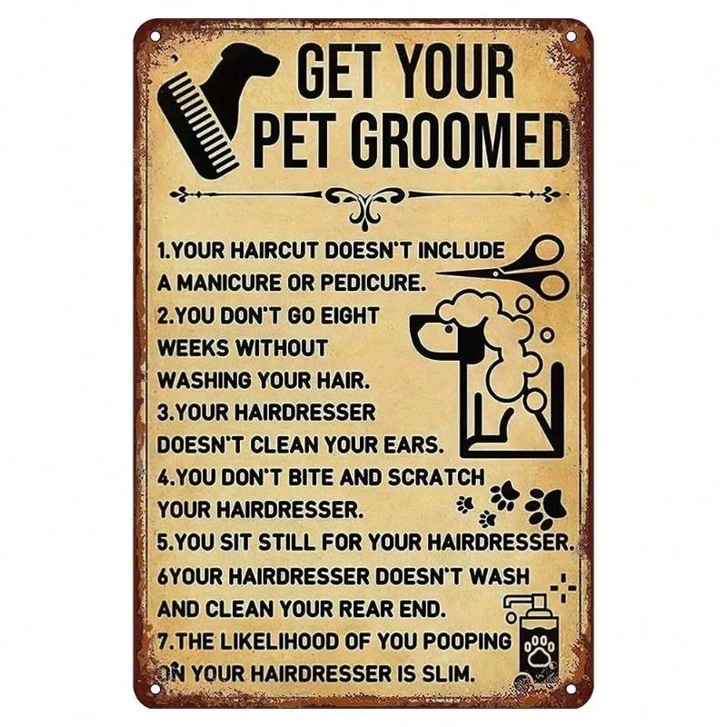Vintage Pet Grooming Tin Sign Metal Wall Art Decor 8x12 Inch
