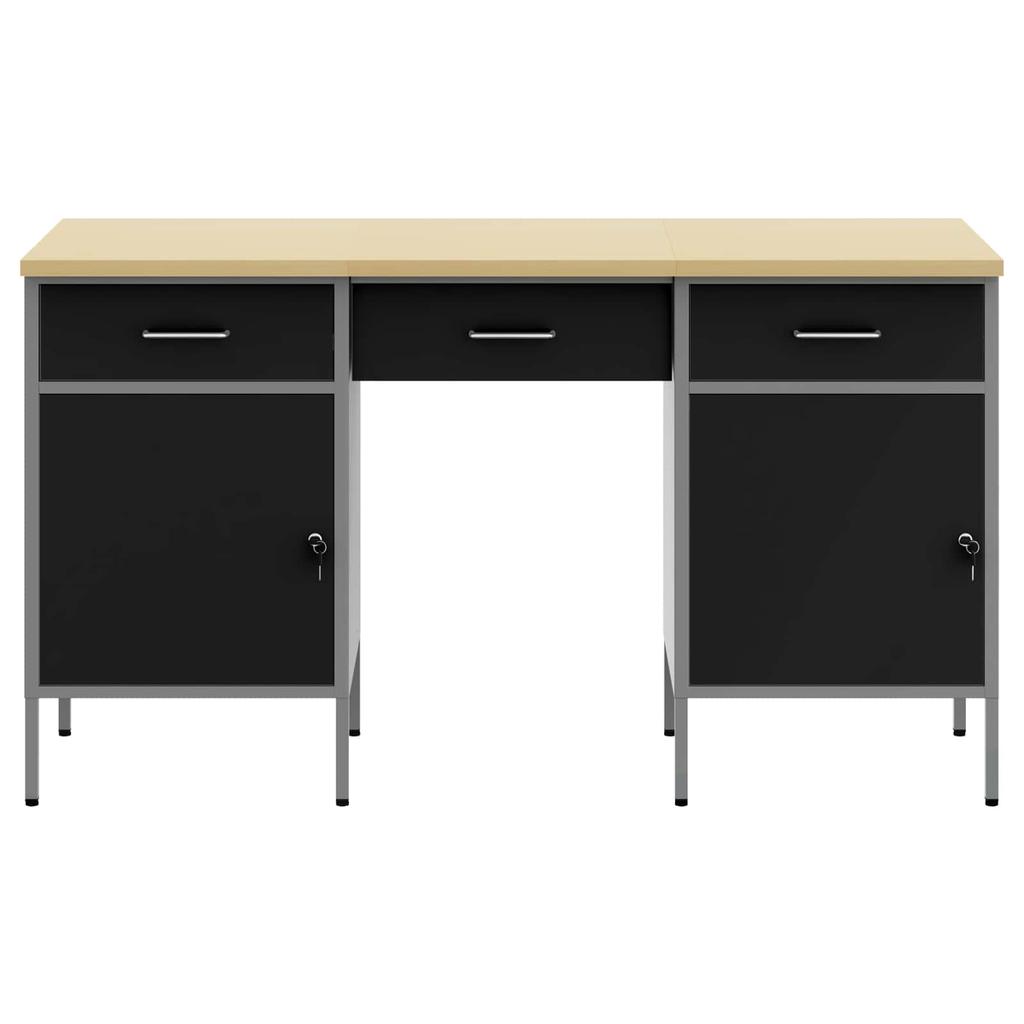 Workbench with Storage 3 pcs Black Engineered Wood and Steel