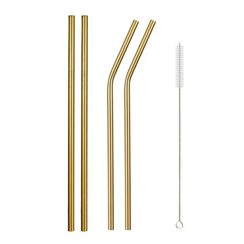 Reusable Metal Drinking Straight Bent Straws Portable Stainless Steel Travel Straw with Cleaning Brush 40oz Watercup Accessories