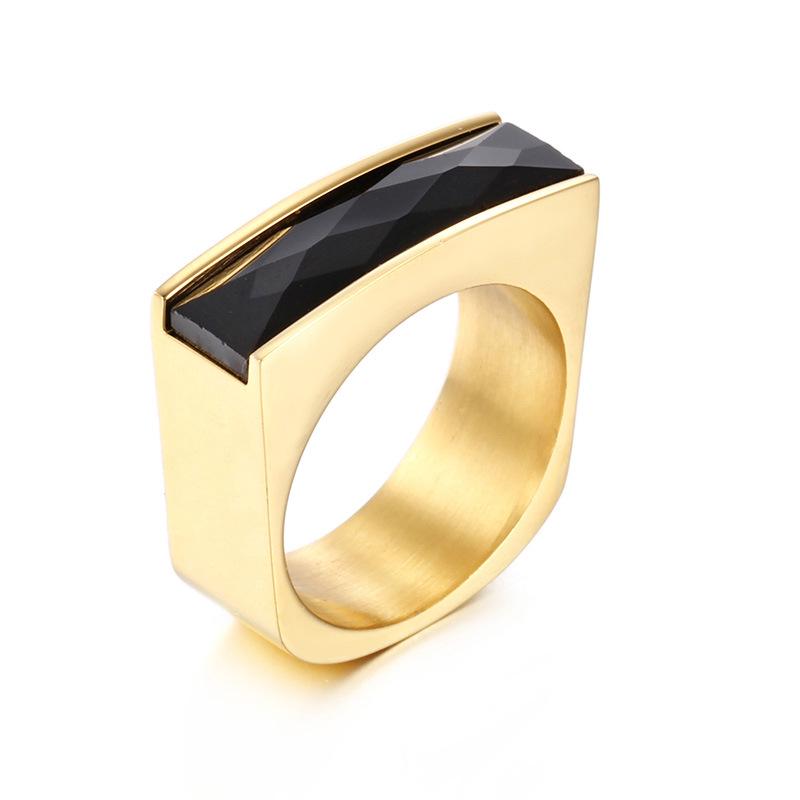 European-American Minimalist Gold Stainless Steel Multicolor Gemstone Ring for Women