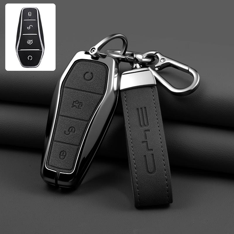 New Alloy Style Sheepskin Car Key Case Cover For BYD Song Pro Plus Max Dmi EV Seal Dolphin Remote Control Key Auto Accessories