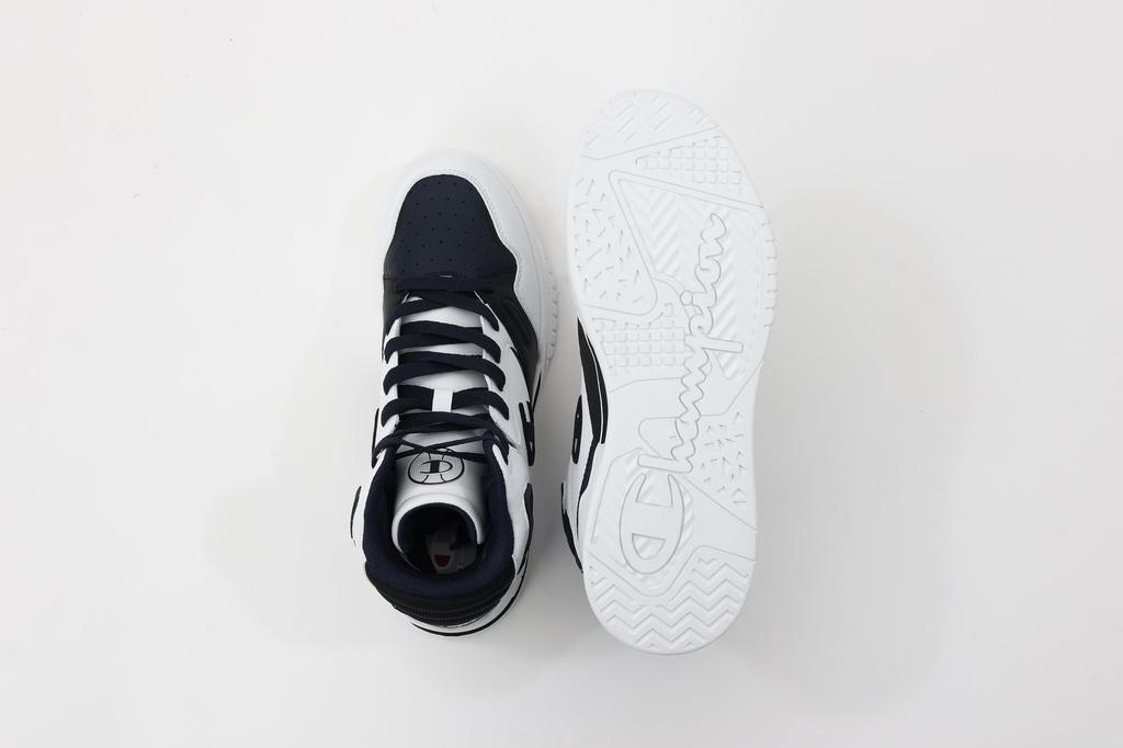Champion 3 Point Tech Mid S22273 Sneakers with White and Size Cm Men's One-Point Logo, Navy, 25.0