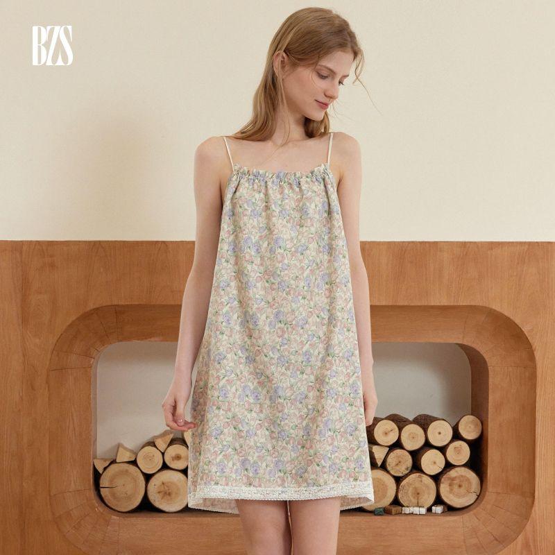 24 Years Fall and Winter New Arrival Cotton Double-Layer Gauze Long Sleeves Home Wear Bath Light Print Lace Pajamas Suit