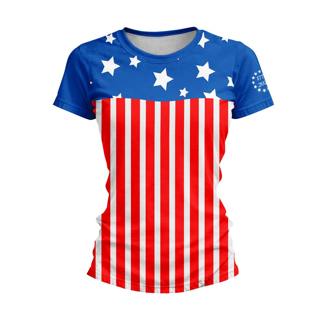 Women's Short-sleeved Top, Casual Slim Fit Women's Round Neck Short-sleeved Printed Shirt