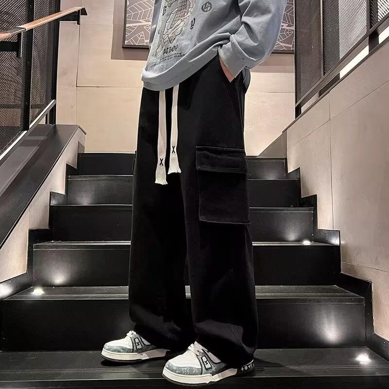 Camouflage large pocket overalls men's spring and autumn wide-leg straight men's denim casual long pants