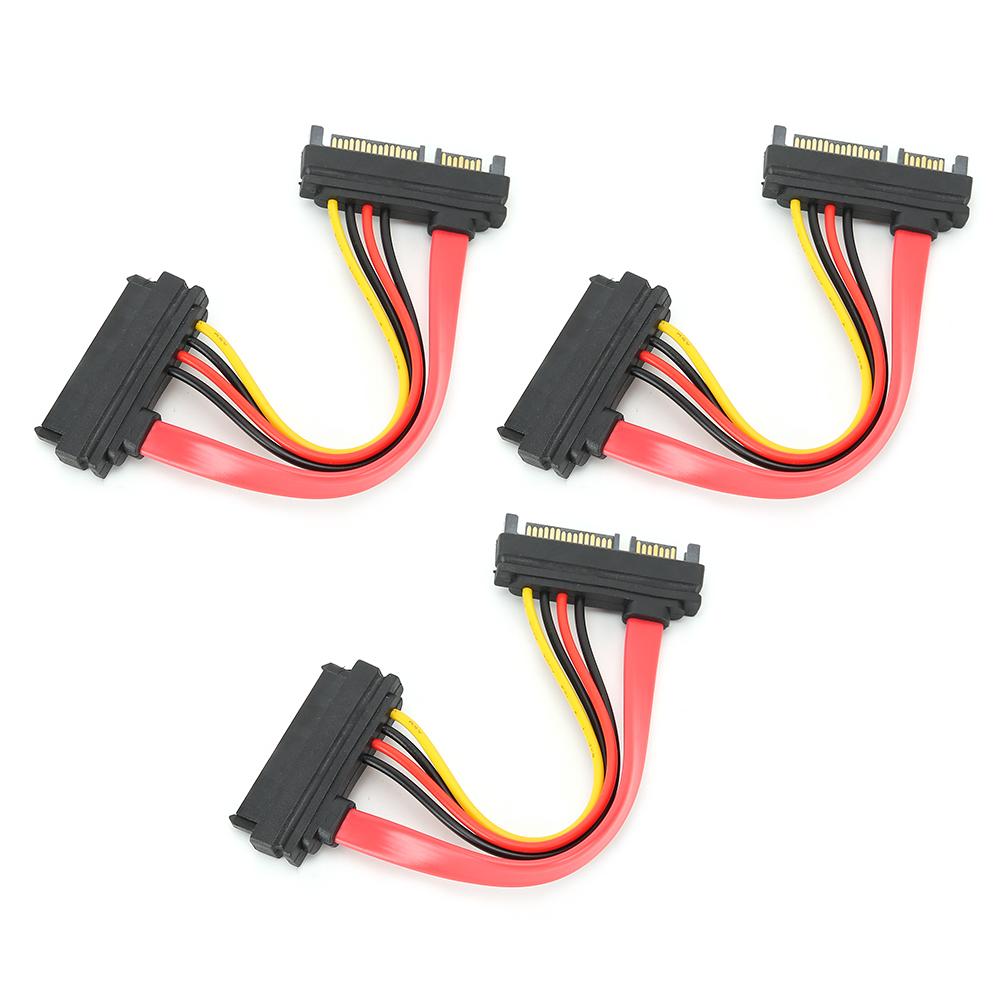3PCS SATA 29P Female To SATA 22P Male Plastic Hard Disk Data Cable for Home Mobile Using