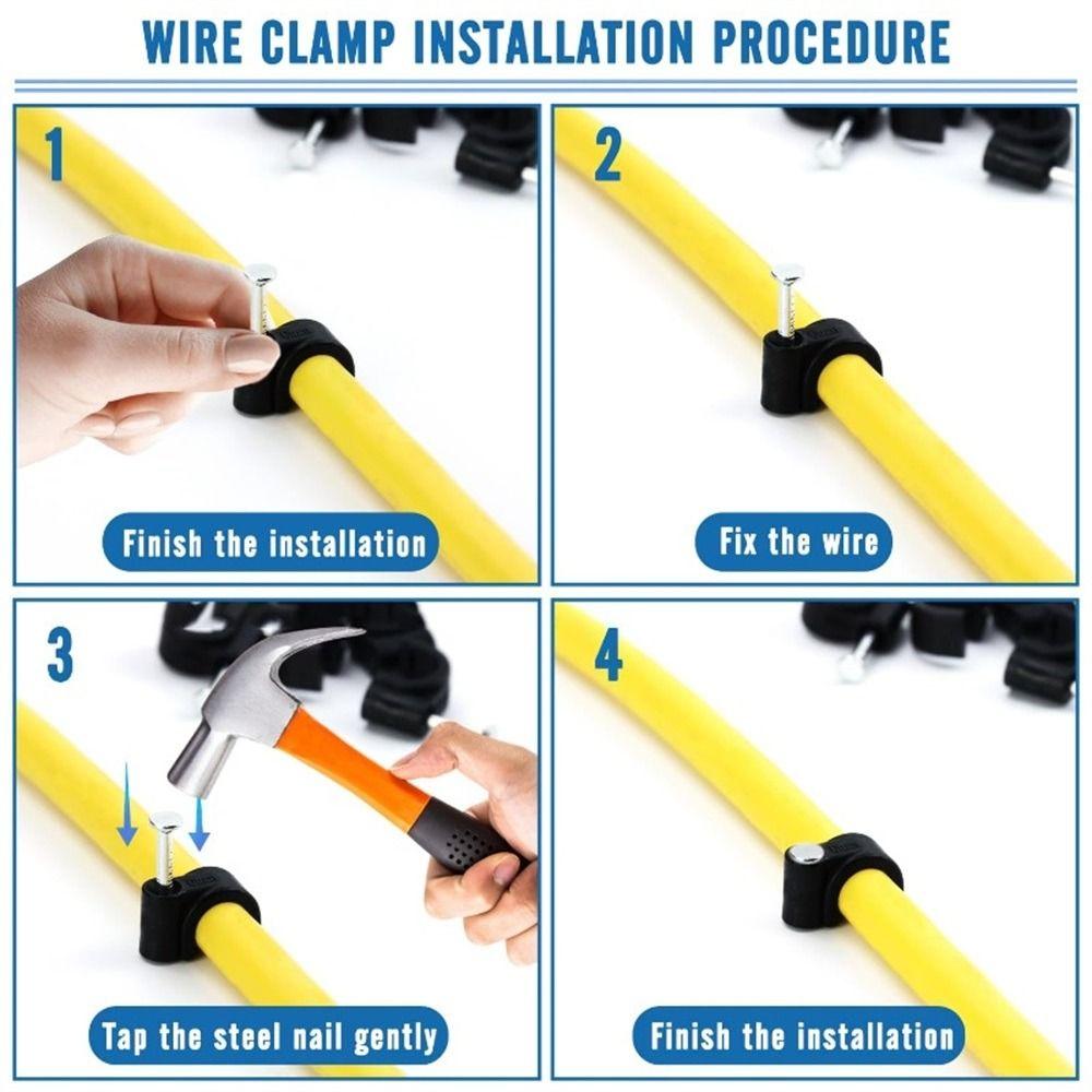 100Pcs/Set Plastic Metal Nail In Cable Clips Black Coaxial Cable Clamp  for Home Office Workshop