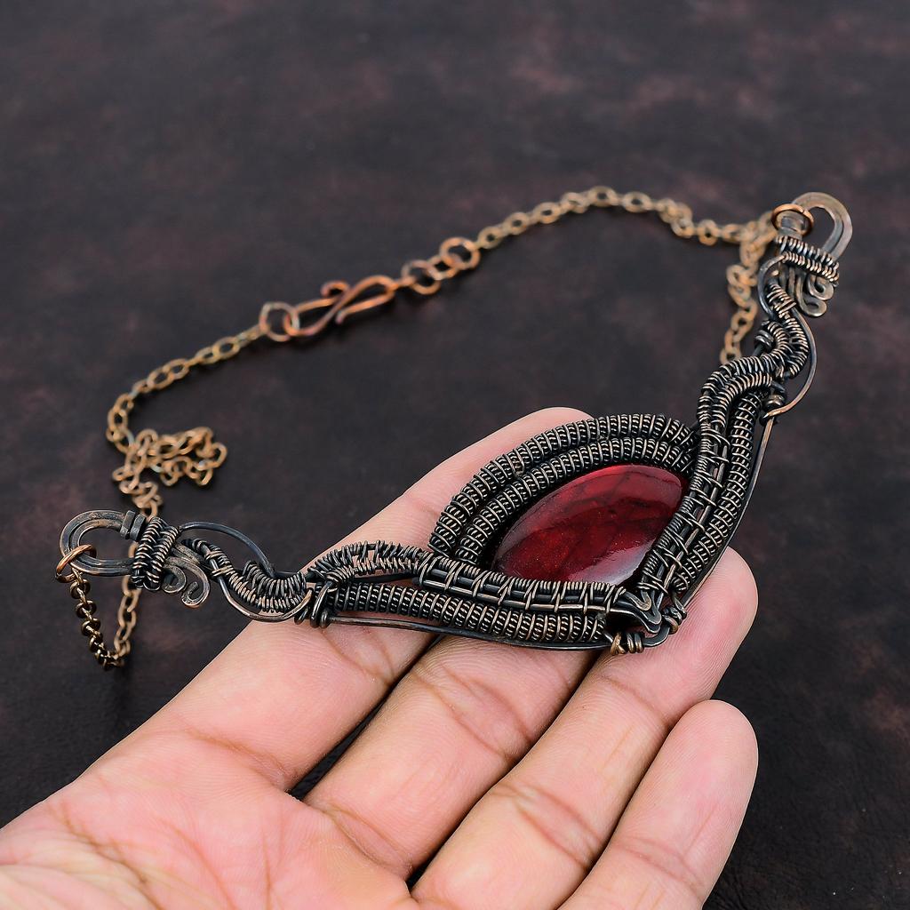 Red Fire Labradorite Necklace Copper Wire Wrapped Jewelry Handmade Adjustable Chain Necklace Real Gemstone Jewelry Copper Wire Wrap Necklace