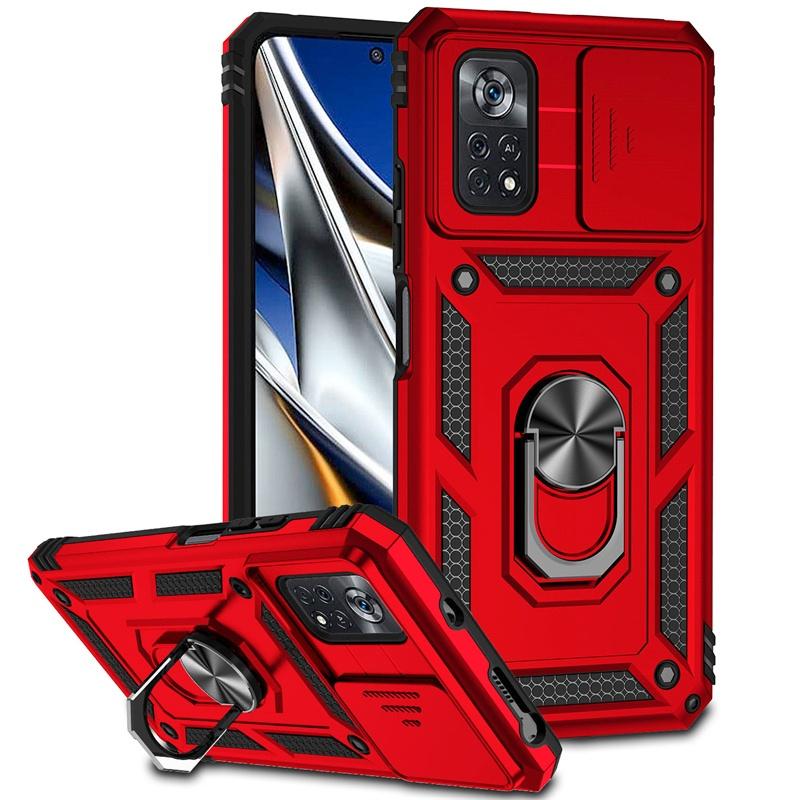 For Xiaomi Poco X4 Pro 5G Case Armor Slide Lens Protect Cover For Poko Little X4 Pro X4Pro PocoX4Pro Ring Stand Shockproof Funda