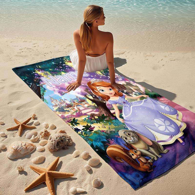 Custom Name Princess Adventure Stylish Digital Printing Beach Towel Quick‑Drying Absorbent Blanket for Beach Pool Gym Travel