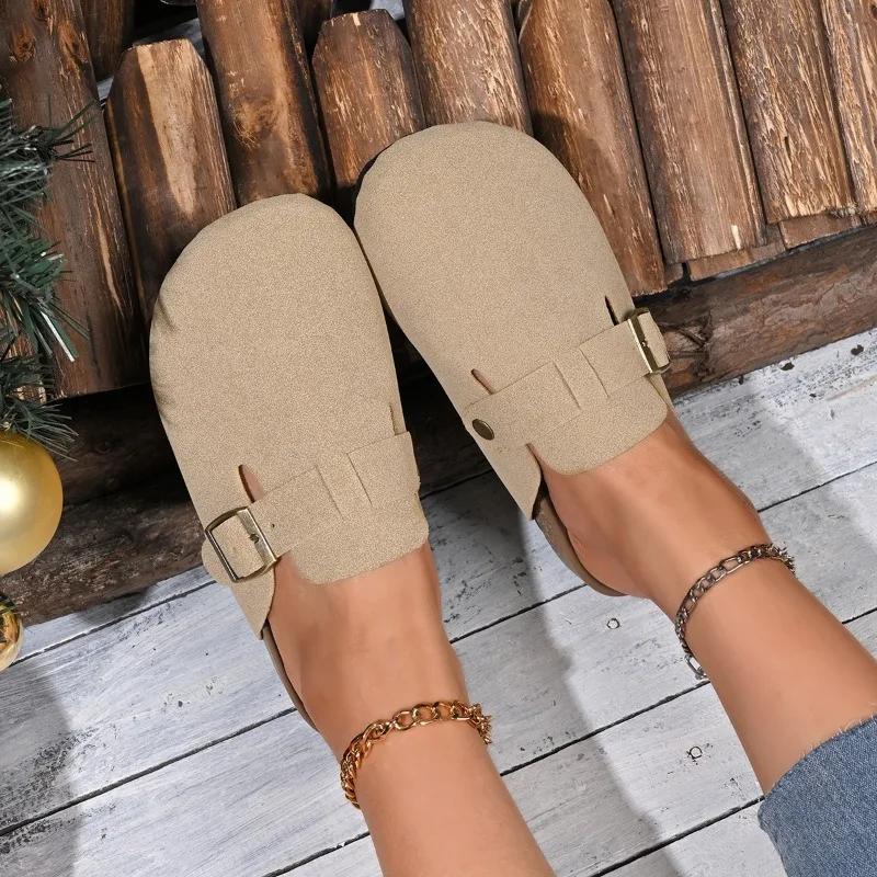 Shoes Female Closed Toe Women's Slippers Rome Casual Slippers Women Buckle Round Toe Flat with Plus Size Women's Sandals