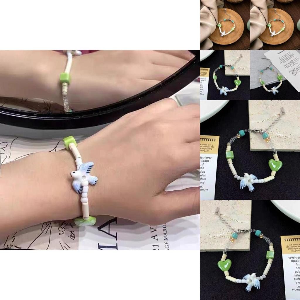 Retro Women's Beaded Bracelet With Ceramic Hearts And Lucky Swallow Summer Fashion