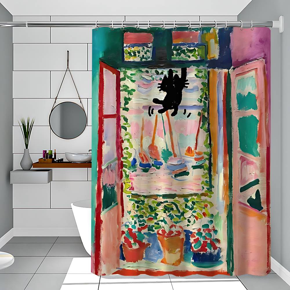 Lustige Kunst Matisse Monet Schwarze Katze Van Gogh Sonnenblumen Duschvorhang - Wasserabweisend und auslaufsicher, Schimmel- und Mehltau