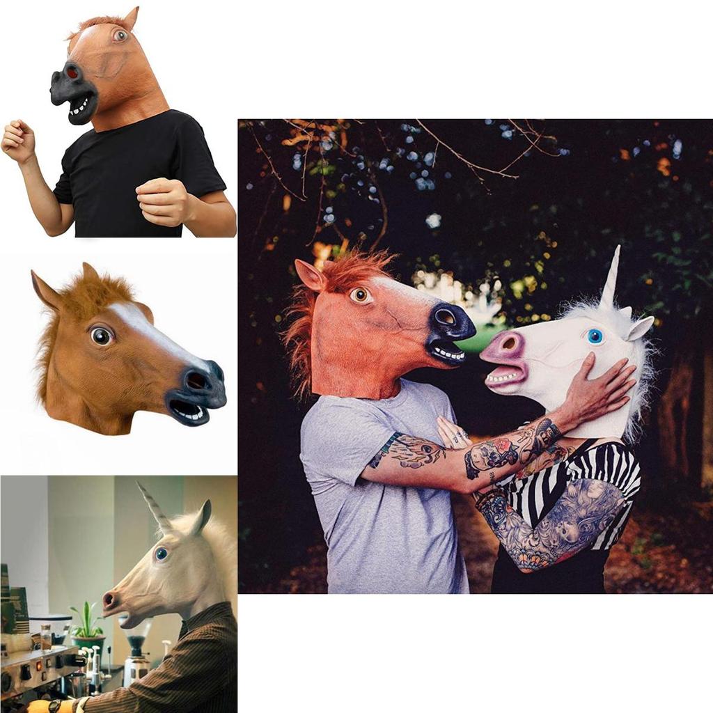 Halloween Unicorn Horse Head Mask Latex Costume For Scary Parties