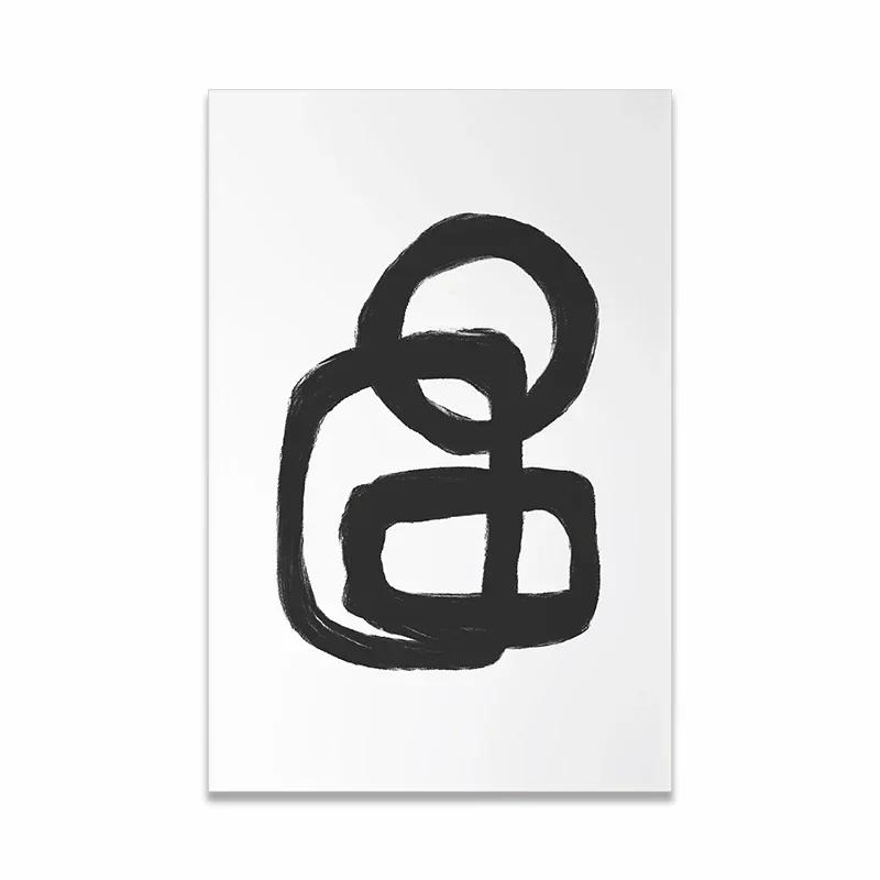 Arte de Parede Minimalista Escandinava Pintura a Óleo Abstrata Moderna Preto e Branco Impressão de Poster Decoração para Casa Quarto Sala de Estar