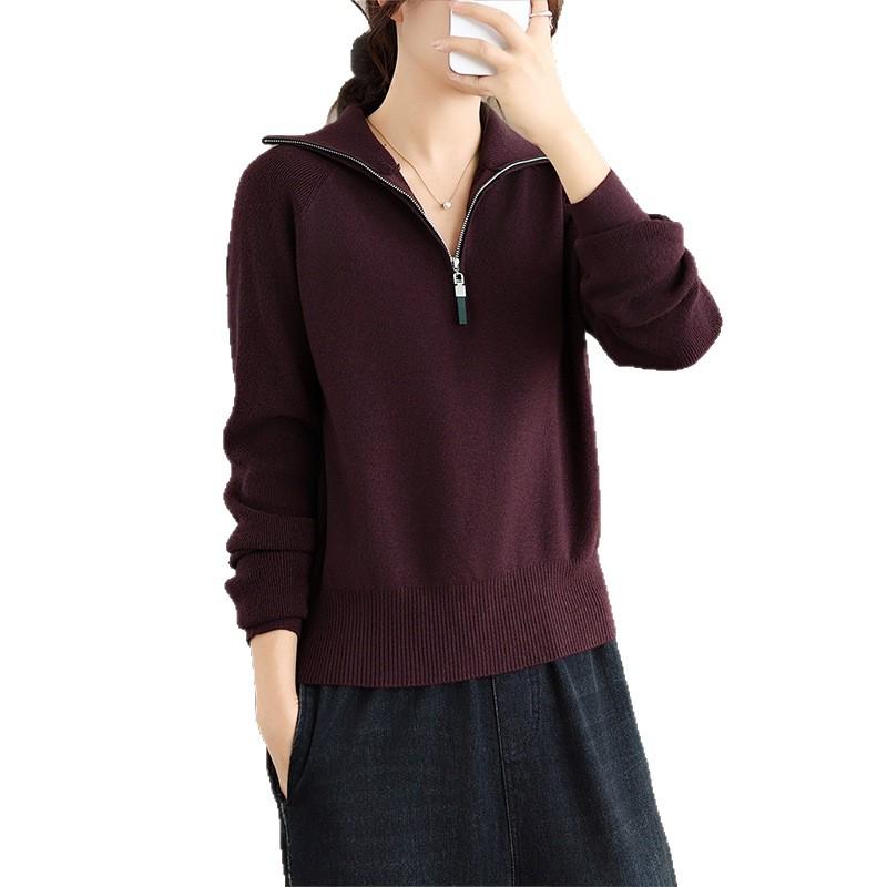 Autumn/Winter 2025 Women's High Neck Zipper Knit Sweater - Japanese Korean Style