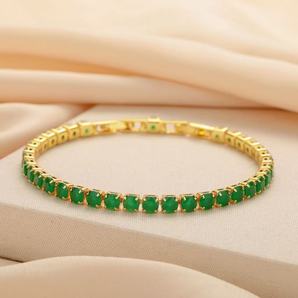 

4mm green zircon bracelet, fashionable ins style