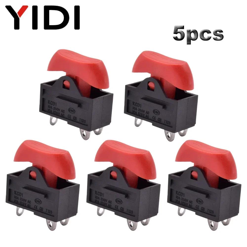 

5/10pcs Push Button Rocker Switch Boat Hair Dryer Accessories Latching 3pin 3 Positon 10A 250VAC Power On Off Switch Red Black