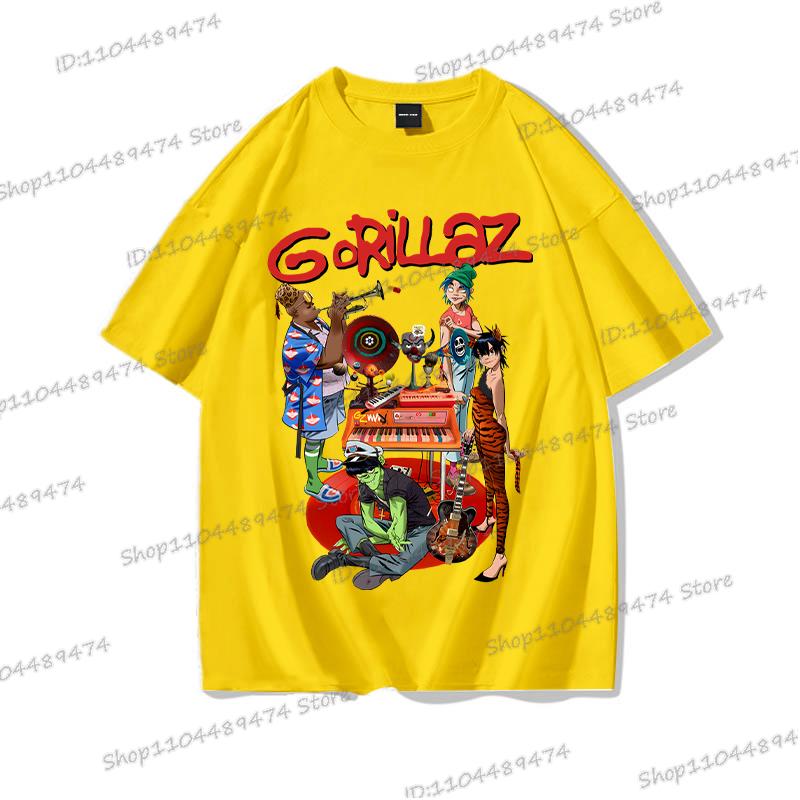 Hip Hop Gorillaz T-shirt Anime Virtual Role Graphic Men Women Tops Casual Short Sleeve Tees Rock Band Gorillaz Cotton T Shirt
