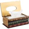 SHGO-Classical Retro Wooden Crafted Antique Book Tissue Box Cover Rectangular Tissue Dispenser Paper Holder Case 1Pc