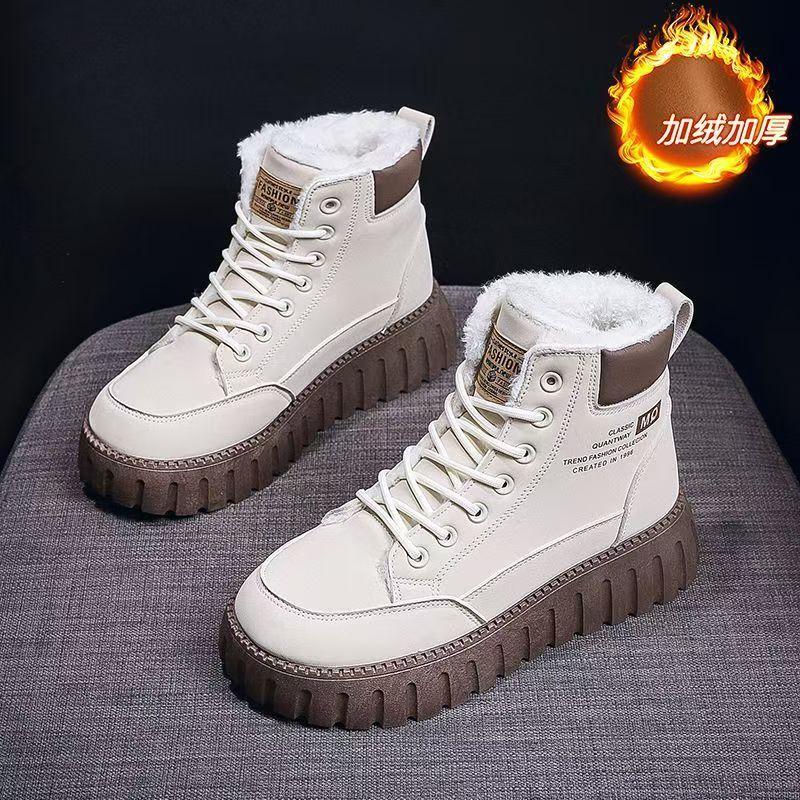 Winter velvet high-top Martin boots women's versatile thickened warm cotton shoes platform casual snow boots short boots women