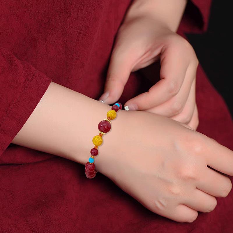 Natural Cinnabar and Realgar Turquoise Bracelet - Trendy Unisex National Style Gift