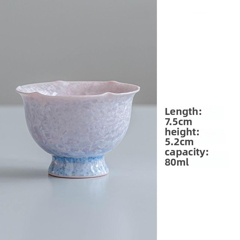 

Glaze Crystallization Tea Cup Ceramic Master Cup Simple Floral Rim Gongfu Tea Set Gift Box 200ml