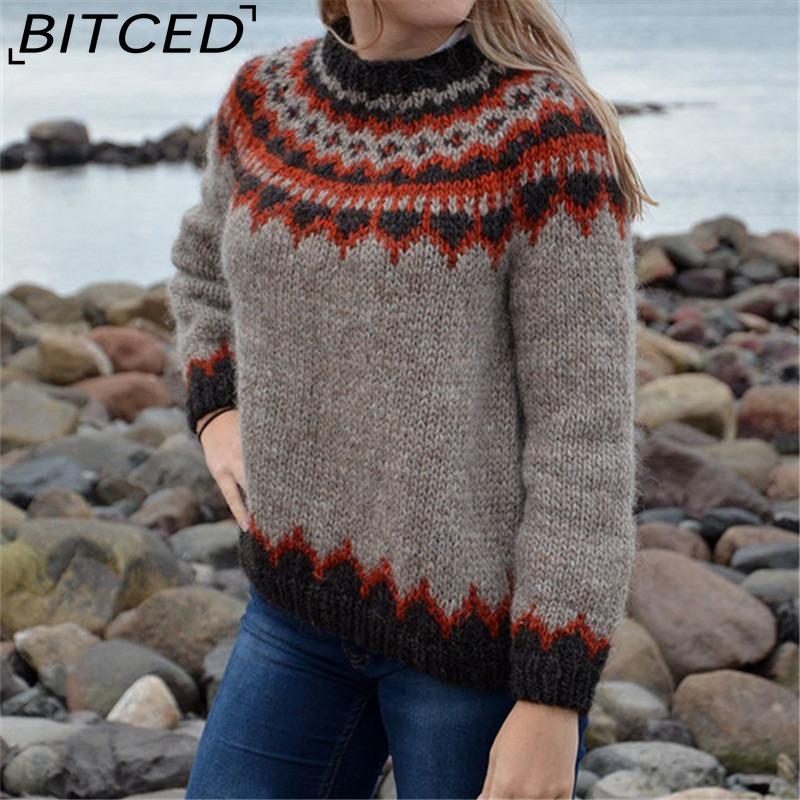 BITCED Women's Sweater - O-Neck Color-Blocked Oversized Fashion Pullover Knit