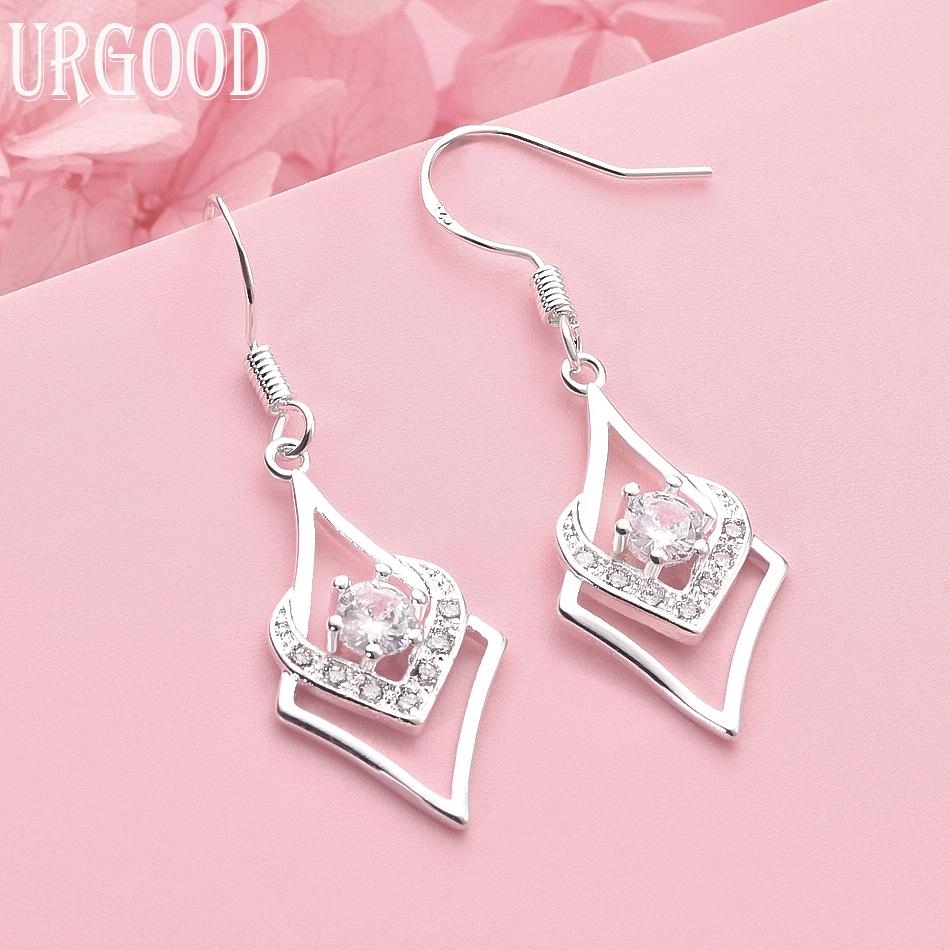 

925 Sterling Silver Wedding Jewelry Heart AAA Zircon Earrings 4.10*1.40cm