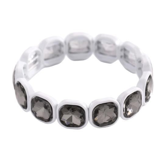 

Women Bracelet Elastic Beaded Square-Cut Rhinestone Design Metal Edging Bracelet Cool Girl Layered Wear C