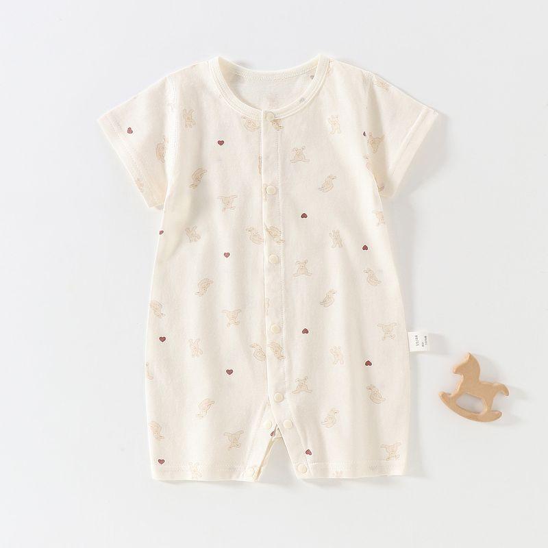 Summer Pure Cotton Baby Jumpsuit, Soft Pajamas, Newborn Class a Clothing, Baby Seamless Short-Sleeved Jumpsuit 0 Loving Rabbit 80 (100 Cotton)