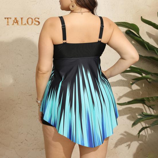 2Stk/Set Damen Badeanzug Gepolsterter Träger Unregelmäßiger Fließender Saum Oberteile Bauchkontrolle Badehosen Set Übergröße Bademode