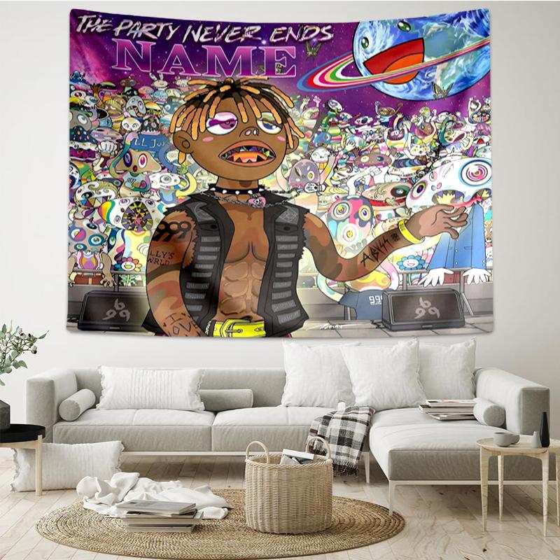 Custom Name Juice WRLD Print Tapestry, Backdrop, Easy Setup, Ideal for Bedroom, Office & Living Room, with Aesthetic Wall Hanging Decor.