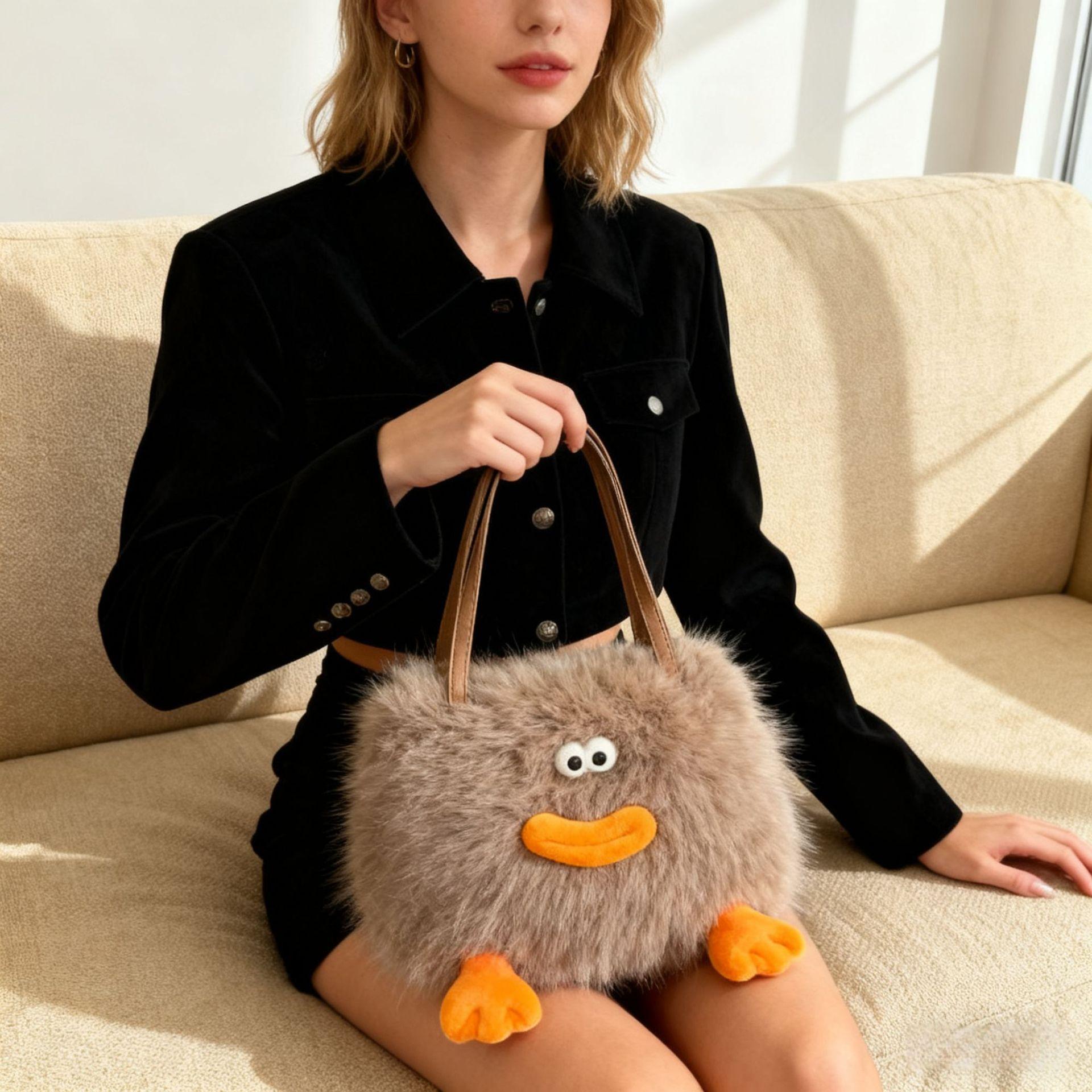 Пушистый кошелек Зимние пушистые сумки для женщин Пушистая сумка-тоут Кошельки из искусственного меха Пушистая наплечная сумка-тоут Сумка-кроссбоди Сумка с верхней ручкой Пушистые сумки-хобо коричневый