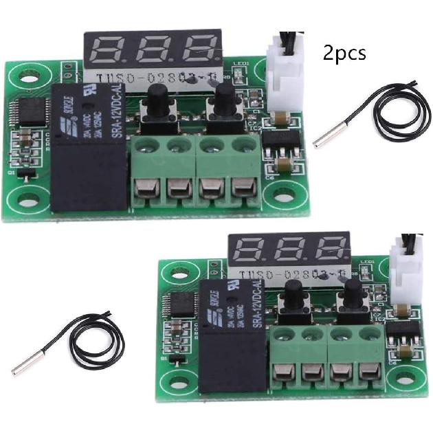 FainWan 2pcs W1209 12V DC Digital Temperature Controller Board Micro Thermostat -50-110°C Electronic Module Switch with 10A One-Channel Relay and