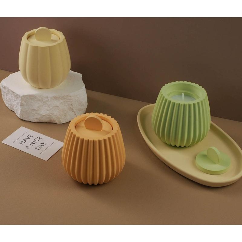 Striped Jar Candle Holder Resin Molds Tray Silicone Molds Resin Epoxy Ornaments Casting Mold for DIY Candlestick Jewelry