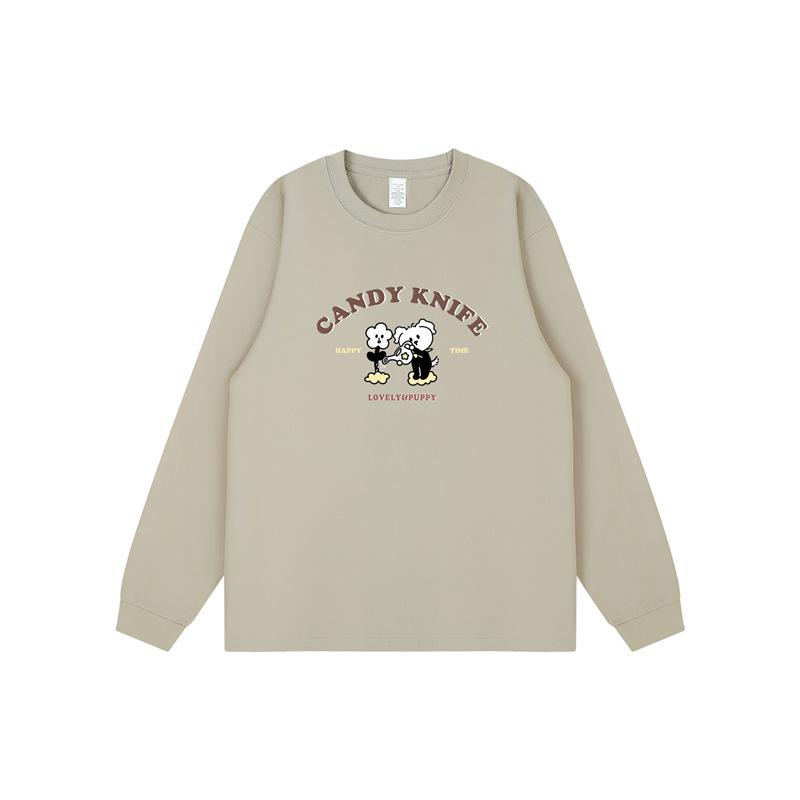 

Trendy 24-Year Cartoon Print Unisex Korean Style Cuffed Long Sleeve Top for Autumn/Winter L