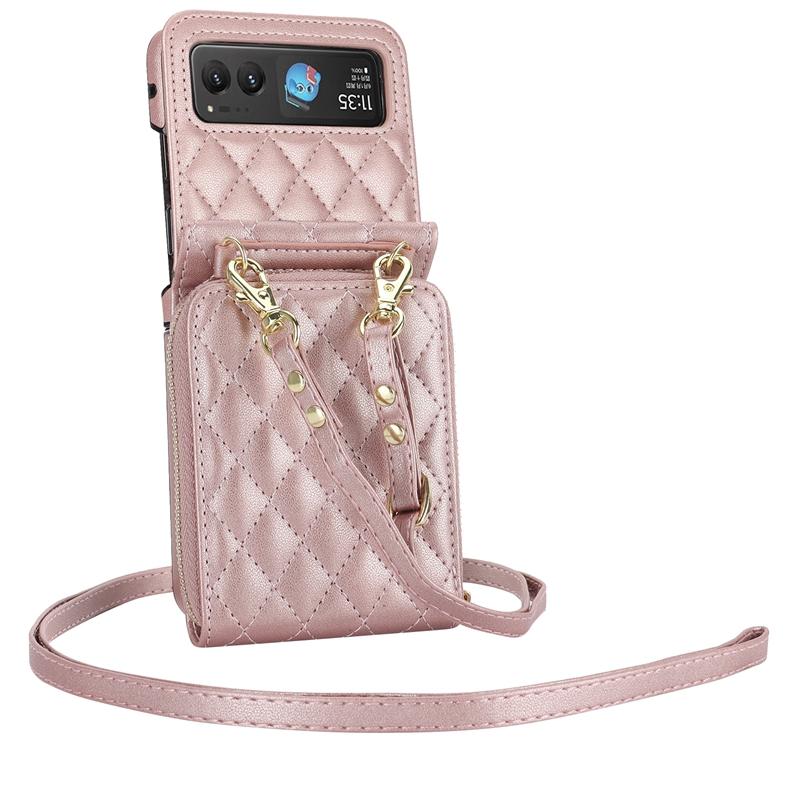 For Moto 40 Zipper Style Wallet Case Pouch, Cross Shoulder Leather Case for Vivo X Flip with Card Slots