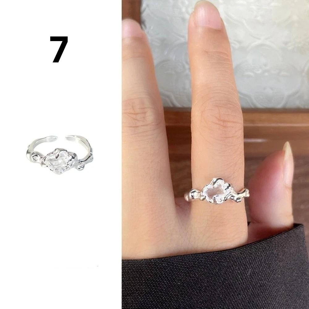 Minimalist Handmade Zircon Ring Simple Design Retro Texture Crystal Ring Matte Finish Irregular Shape Opal Ring Engagement Rings