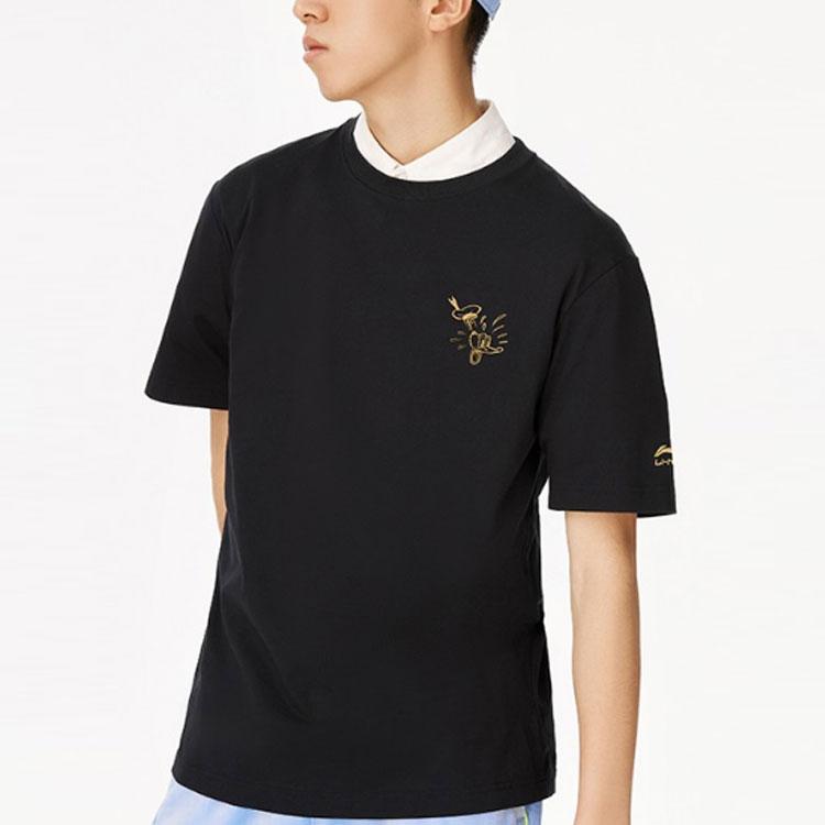 Li-Ning X Disney SS22 Casual Sports Cartoon Animal Alphabet Crew Neck T-Shirt Men Tops Black AHSS253-4