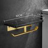 Black Marble Bathroom Paper Holder with Phone Holder Brushed Gold Paper Roll Holder Tissue Holder Rack Toilet Paper Holder