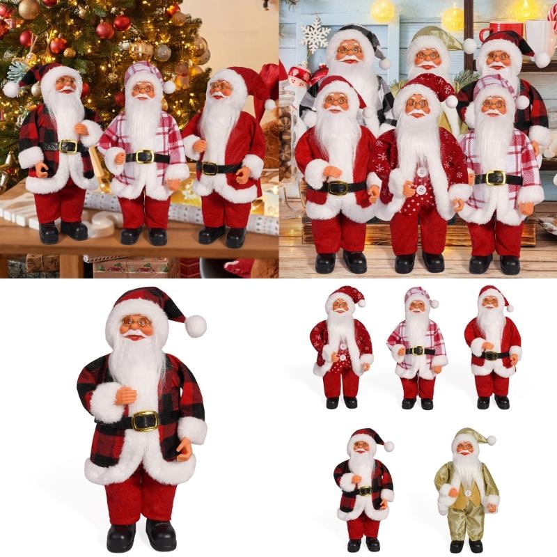 Festival Santa Statue 12" Colorful Checkered Standing Santa Figurine Dolls Christmas Desktop Decoratove Ornament Gift